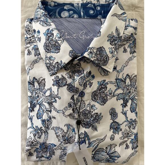 NWT Robert Graham Sea Bloom Shirt Mens XL White Blue Floral Button Up $198 - Picture 1 of 12